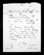 1 page written 27 Dec 1872 by John Rogan in Auckland City to Sir Donald McLean in Wellington, from Native Minister - Inward telegrams