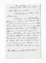 4 pages written 9 Nov 1872 by James Davis in Waimate to Sir Donald McLean in Wellington, from Inward letters - Surnames, Dav - Dei