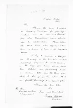 1 page written 31 Jul 1869 by Joseph Rhodes in Napier City to Sir Donald McLean, from Hawke's Bay.  McLean and J D Ormond, Superintendents - Letters to Superintendent