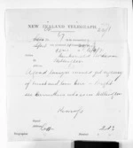 1 page written 15 Sep 1871 by John Gibson Kinross to Sir Donald McLean in Wellington, from Native Minister and Minister of Colonial Defence - Inward telegrams