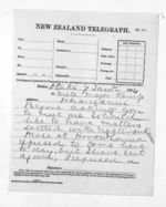 2 pages written 7 Jan 1874 by Sir Donald McLean in Otaki to Henry Tacy Kemp, from Native Minister and Minister of Colonial Defence - Outward telegrams