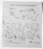 1 page written 30 Jan 1874 by Samuel Locke in Napier City to Sir Donald McLean in Otaki, from Native Minister and Minister of Colonial Defence - Inward telegrams