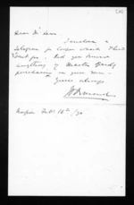 2 pages written 16 Feb 1870 by John Davies Ormond to Sir Donald McLean in Napier City, from Inward letters - J D Ormond