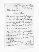 1 page written 2 Oct 1865 by George Edward Read to Sir Donald McLean, from Inward letters -  G E Read