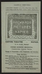 Eph-A-CINEMA-1916-01: Empire Theatre (Napier) :Haywards Pictures Napier. Empire Theatre Napier. Programme commencing September 21st 1916. [G] W Venables & Co., Printers, Napier [1916]