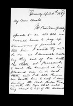 2 pages written 16 Apr 1867 by Archibald John McLean in Glenorchy to Sir Donald McLean, from Inward family correspondence - Archibald John McLean (brother)