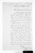1 page written 10 Aug 1865 by an unknown author in Napier City to Hawke's Bay Region, from Hawke's Bay.  McLean and J D Ormond, Superintendents - Letters to Superintendent