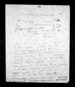2 pages written 3 Dec 1872 by George Marsden Waterhouse in Wellington to Sir Donald McLean in Napier City, from Native Minister - Inward telegrams