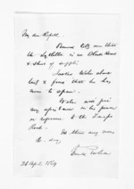 1 page written 26 Apr 1869 by Sir Donald McLean to Henry Robert Russell, from Inward letters - H R Russell