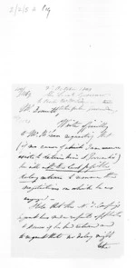 2 pages written 2 Oct 1849 by Edward John Eyre to Alfred Domett, from Native Land Purchase Commissioner - Papers