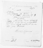 1 page written 7 Jan 1874 by Edward Lister Green in Auckland City to Sir Donald McLean in Otaki, from Native Minister and Minister of Colonial Defence - Inward telegrams