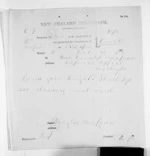 1 page written 30 Oct 1870 by Sir Robert Donald Douglas Maclean in Napier City to Sir Donald McLean in Wellington, from Native Minister and Minister of Colonial Defence - Inward telegrams