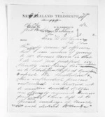 2 pages written 5 Mar 1872 by William Gisborne to Sir Donald McLean, from Native Minister and Minister of Colonial Defence - Inward telegrams