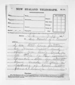 2 pages written 7 Oct 1871 by Sir Donald McLean to John Davies Ormond, from Native Minister and Minister of Colonial Defence - Inward telegrams