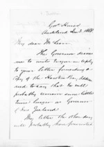 2 pages written 3 Jan 1868 by Rev Frederick Thatcher in Auckland City to Sir Donald McLean, from Inward letters - Surnames, Tay - Tho