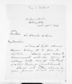2 pages written 28 Oct 1876 by Thomas L Shepherd in Wellington City to Sir Donald McLean, from Inward letters - Surnames, She - Sid