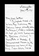 2 pages written 10 Jan 1871 by Sir Robert Donald Douglas Maclean in Wellington to Sir Donald McLean, from Inward family correspondence - Douglas Maclean (son)