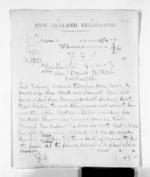 1 page written 4 Oct 1871 by John Davies Ormond in Napier City to Sir Donald McLean in Wellington, from Native Minister and Minister of Colonial Defence - Inward telegrams