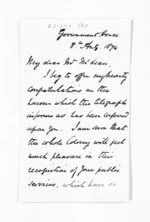 2 pages written 8 Aug 1874 by Sir James Fergusson to Sir Donald McLean, from Inward letters - Sir James Fergusson (Governor)