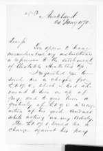 2 pages written 24 Jan 1870 by an unknown author in Auckland Region to Colonel William Moule in Waikato Region, from Minister of Colonial Defence - Administration of colonial defence