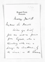 3 pages written by Bishop William Garden Cowie in Auckland Region to Sir Donald McLean, from Inward letters - Surnames, Cor - Cox