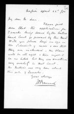 1 page written 22 Apr 1870 by John Davies Ormond in Napier City to Sir Donald McLean, from Inward letters - J D Ormond