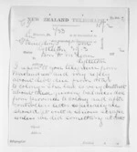 3 pages written 19 Mar 1872 by William Gisborne to Sir Donald McLean in Lyttelton, from Native Minister and Minister of Colonial Defence - Inward telegrams
