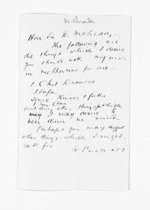 1 page written by Wiremu Te Kakakura Parata to Sir Donald McLean, from Inward letters - Surnames, Pal - Par