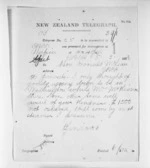 1 page written 5 Mar 1872 by John Gibson Kinross to Sir Donald McLean, from Native Minister and Minister of Colonial Defence - Inward telegrams