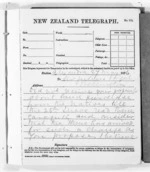 5 pages written 27 May 1876 by Sir Donald McLean in Alexandra to Sir Julius Vogel in Wellington, from Native Minister and Minister of Colonial Defence - Outward telegrams