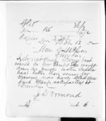 1 page written 13 Mar 1872 by John Davies Ormond in Napier City to Sir Donald McLean in Dunedin City, from Native Minister and Minister of Colonial Defence - Inward telegrams