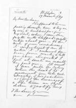 2 pages written 19 Mar 1869 by Sir Julius Vogel in Wellington to Sir Donald McLean, from Inward letters - Julius Vogel
