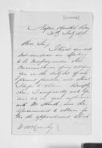 3 pages written 31 Jul 1871 by H S Webb in Napier City to Sir Donald McLean, from Inward letters -  H E Webb