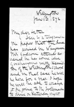 5 pages written 6 Jan 1872 by Sir Robert Donald Douglas Maclean in Wellington to Sir Donald McLean, from Inward family correspondence - Douglas Maclean (son)