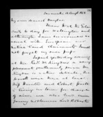3 pages written 12 Aug 1852 by Sir Donald McLean in Taranaki Region to Susan Douglas McLean, from Inward family correspondence - Susan McLean (wife)