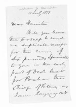 2 pages written 11 Jul 1857 by Sir Donald McLean to William John Warburton Hamilton, from Inward letters - J W Hamilton