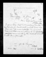 1 page written 1 Nov 1872 by Colonel William Charles Lyon in Hamilton City to Sir Donald McLean in Wellington, from Native Minister - Inward telegrams