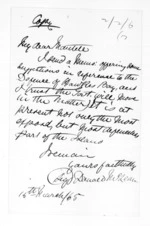 2 pages written 16 Mar 1865 by Sir Donald McLean to Walter Baldock Durrant Mantell, from Superintendent, Hawkes Bay and Government Agent, East Coast - Papers