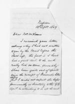 8 pages written 12 Sep 1869 by Edward Lister Green in Napier City to Sir Donald McLean, from Inward letters - Edward L Green