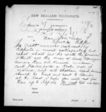 2 pages written 6 Apr 1870 by an unknown author in Wellington City to Sir Donald McLean in Opotiki, from Inward letters - J D Ormond
