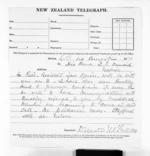 1 page written 14 Aug 1871 by Sir Donald McLean to John Davies Ormond in Napier City, from Native Minister and Minister of Colonial Defence - Inward telegrams