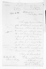 1 page written 20 May 1850 by James Kelham in Wellington, from Native Land Purchase Commissioner - Papers
