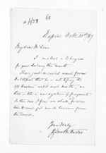 1 page written 31 Oct 1867 by John Chilton Lambton Carter in Napier City to Sir Donald McLean, from Inward letters - J C Lambton Carter