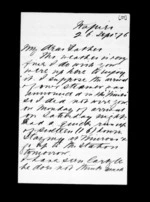 3 pages written 26 Sep 1876 by Sir Robert Donald Douglas Maclean in Napier City to Sir Donald McLean, from Inward family correspondence - Douglas Maclean (son)