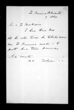 2 pages written 7 Aug 1868 by Toha to Sir Donald McLean in Napier City, from Documents in Maori