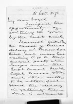 3 pages written 15 Oct 1870 by Sir Donald McLean to Sir Julius Vogel, from Inward letters - Julius Vogel