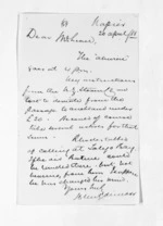 1 page written 20 Apr 1868 by John Gibson Kinross in Napier City to Sir Donald McLean, from Inward letters -  John G Kinross