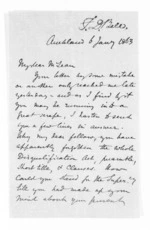 4 pages written 6 Jan 1863 by Sir Francis Dillon Bell in Auckland Region to Sir Donald McLean, from Inward letters - Francis Dillon Bell