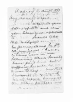 5 pages written 16 Aug 1869 by John Gibson Kinross in Napier City to Sir Donald McLean, from Inward letters -  John G Kinross