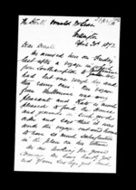 2 pages written 30 Apr 1872 by Robert Hart in Wellington to Sir Donald McLean, from Inward family correspondence - Robert Hart (brother-in-law)